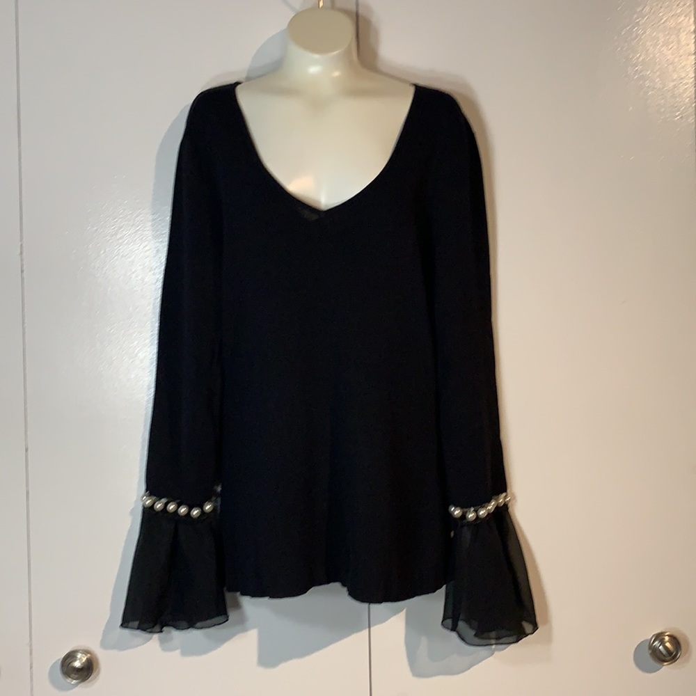 INC International Concepts Black Long Sleeve Top L